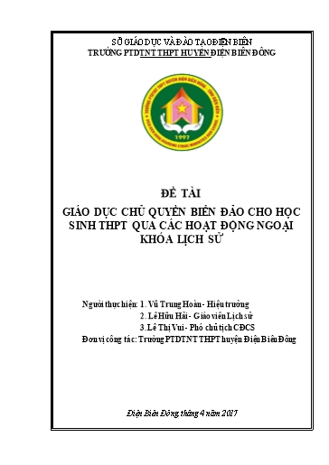 Sáng kiến kinh nghiệm Giáo dục chủ quyền biển đảo cho học sinh THPT qua các hoạt động ngoại khóa Lịch sử Sáng kiến kinh nghiệm Giáo dục chủ quyền biển đảo cho học sinh THPT qua các hoạt động ngoại khóa Lịch sử