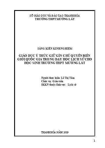 Sáng kiến kinh nghiệm Giáo dục ý thức giữ gìn chủ quyền biên giới quốc gia trong dạy học lịch sử cho học sinh trường THPT Mường Lát