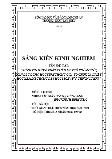 Sáng kiến kinh nghiệm Hình thành và phát triển một số phẩm chất và năng lực cho học sinh thông qua tổ chức các tiết học Xê-mi-na trong dạy học Lịch sử ở trường THPT Sáng kiến kinh nghiệm Hình thành và phát triển một số phẩm chất và năng lực cho học sinh thông qua tổ chức các tiết học Xê-mi-na trong dạy học Lịch sử ở trường THPT