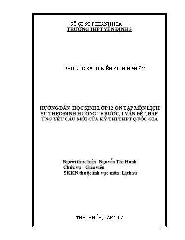 Sáng kiến kinh nghiệm Hướng dẫn học sinh lớp 12 ôn tập môn Lịch sử theo định hướng “5 bước 1 vấn đề’’ đáp ứng yêu cầu mới của kỳ thi THPT Quốc gia