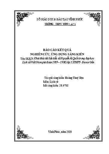 Sáng kiến kinh nghiệm Khai thác tài liệu tiểu sử Nguyễn Ái Quốc trong dạy học Lịch sử Việt Nam giai đoạn 1919 – 1930, lớp 12 THPT - Ban cơ bản