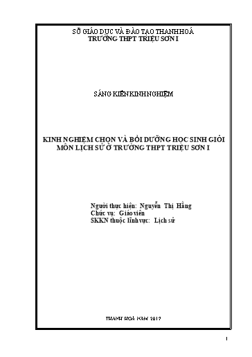 Sáng kiến kinh nghiệm Kinh nghiệm chọn và bồi dưỡng học sinh giỏi môn Lịch sử ở trường THPT Triệu Sơn 1