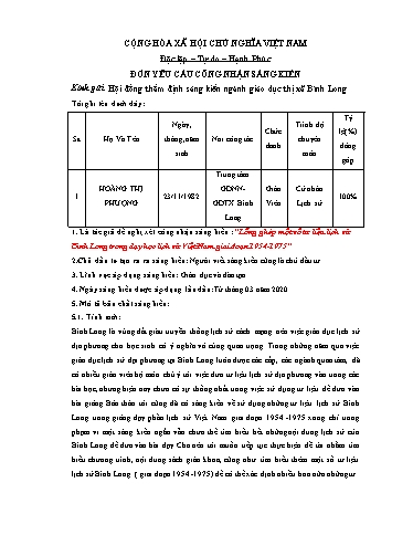 Sáng kiến kinh nghiệm Lồng ghép một số tư liệu lịch sử Bình Long trong dạy học lịch sử Việt Nam giai đoạn 1954 - 1975
