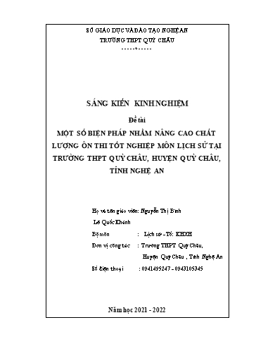 Sáng kiến kinh nghiệm Một số biện pháp nhằm nâng cao chất lượng ôn thi tốt nghiệp môn Lịch sử tại trường THPT Quỳ Châu, huyện Quỳ Châu, tỉnh Nghệ An