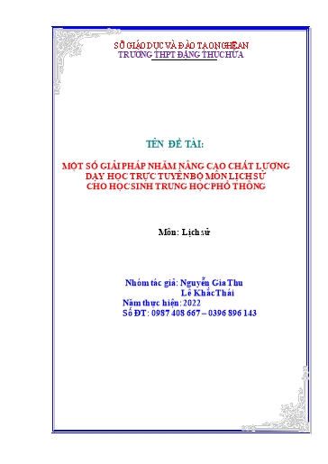 Sáng kiến kinh nghiệm Một số giải pháp nâng cao chất lượng dạy học trực tuyến bộ môn Lịch sử cho học sinh THPT