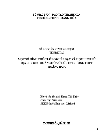 Sáng kiến kinh nghiệm Một số hình thức lồng ghép dạy và học lịch sử địa phương Hoằng Hóa ở lớp 12 trường THPT Hoằng Hóa