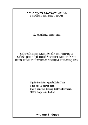 Sáng kiến kinh nghiệm Một số kinh nghiệm ôn thi THPTQG môn Lịch sử ở Trường THPT Như Thanh theo hình thức trắc nghiệm khách quan
