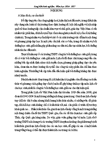 Sáng kiến kinh nghiệm Một số kinh nghiệm về bồi dưỡng học sinh giỏi quốc gia trong giảng dạy lịch sử Việt Nam giai đoạn 1945 - 1954