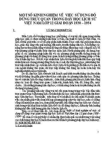 Sáng kiến kinh nghiệm Một số kinh nghiệm về việc sử dụng đồ dùng trực quan trong dạy học Lịch sử Việt Nam lớp 12 giai đoạn 1930 - 1954