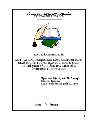 Sáng kiến kinh nghiệm Một vài kinh nghiệm khi lồng ghép nội dung giáo dục tư tưởng, đạo đức, phong cách Hồ Chí Minh trong dạy học Lịch sử lớp 12 ở trường THPT Nga Sơn