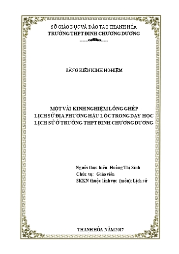 Sáng kiến kinh nghiệm Một vài kinh nghiệm lồng ghép lịch sử địa phương Hậu Lộc trong dạy học lịch sử ở trường THPT Đinh Chương Dương