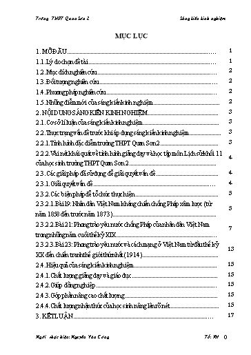 Sáng kiến kinh nghiệm Một vài kỹ năng sử dụng kênh hình ở bài 19, 21, 23, Lịch sử Việt Nam (1858 - 1918), (SGK lớp 11, chương trình cơ bản), đối với lớp 11A1 trường THPT Quan Sơn 2
