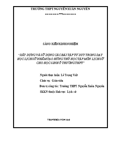 Sáng kiến kinh nghiệm Nâng cao hiệu quả ôn tập môn Lịch sử ở trường THPT bằng phương pháp xây dựng và sử dụng bài tập nhận thức trong quá trình dạy học Sáng kiến kinh nghiệm Nâng cao hiệu quả ôn tập môn Lịch sử ở trường THPT bằng phương pháp xây dựng và sử dụng bài tập nhận thức trong quá trình dạy học