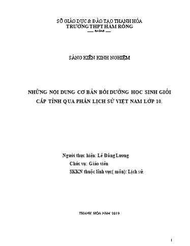 Sáng kiến kinh nghiệm Những nội dung cơ bản bồi dưỡng học sinh giỏi cấp tỉnh phần Lịch sử Việt Nam lớp 10 Sáng kiến kinh nghiệm Những nội dung cơ bản bồi dưỡng học sinh giỏi cấp tỉnh phần Lịch sử Việt Nam lớp 10