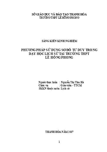 Sáng kiến kinh nghiệm Phương pháp sử dụng sơ đồ tư duy trong dạy học lịch sử tại trường THPT Lê Hồng Phong Sáng kiến kinh nghiệm Phương pháp sử dụng sơ đồ tư duy trong dạy học lịch sử tại trường THPT Lê Hồng Phong