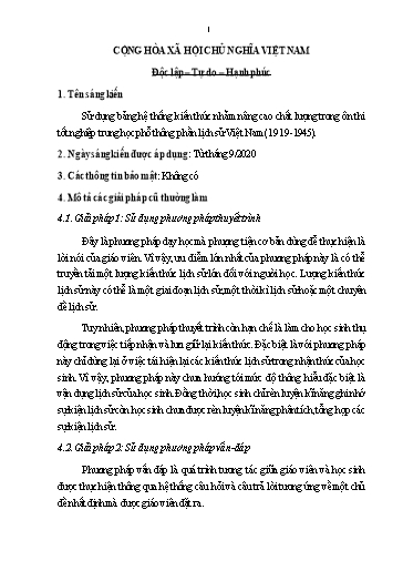 Sáng kiến kinh nghiệm Sử dụng bảng hệ thống kiến thức nhằm nâng cao chất lượng trong ôn thi tốt nghiệp trung học phổ thông phần lịch sử Việt Nam (1919 - 1945)