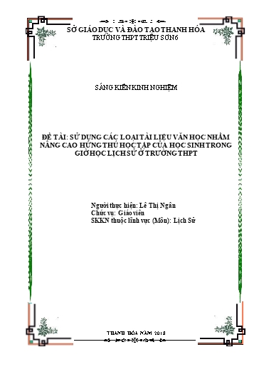 Sáng kiến kinh nghiệm Sử dụng các loại tài liệu Văn học nhằm nâng cao hứng thú học tập của học sinh trong giờ học Lịch sử ở trường THPT