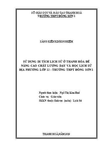 Sáng kiến kinh nghiệm Sử dụng di tích lịch sử ở Thanh Hóa để nâng cao chất lượng dạy và học lịch sử địa phương lớp 12 - Trường THPT Đông Sơn 1