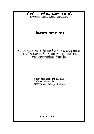 Sáng kiến kinh nghiệm Sử dụng niên biểu nhằm nâng cao hiệu quả ôn tập trắc nghiệm Lịch sử 12 - Chương trình chuẩn