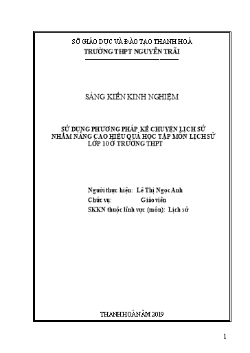 Sáng kiến kinh nghiệm Sử dụng phương pháp kể chuyện lịch sử nhằm nâng cao hiệu quả học tập môn Lịch sử lớp 10 ở trường Trung học phổ thông