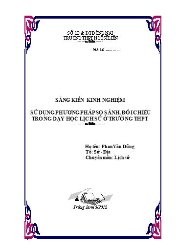 Sáng kiến kinh nghiệm Sử dụng phương pháp so sánh, đối chiếu trong dạy học lịch sử ở trường THPT