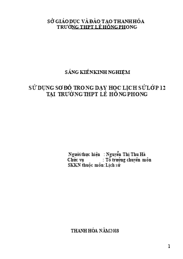 Sáng kiến kinh nghiệm Sử dụng sơ đồ trong dạy học Lịch sử lớp 12 ở trường THPT Lê Hồng Phong