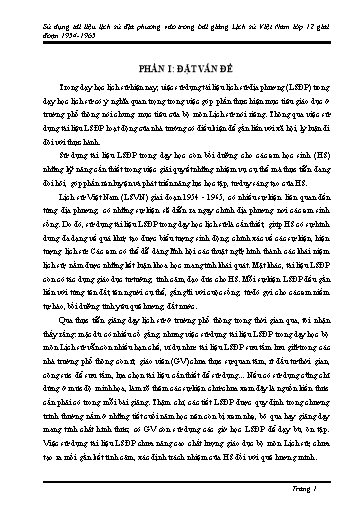 Sáng kiến kinh nghiệm Sử dụng tài liệu lịch sử địa phương vào trong bài giảng Lịch sử Việt Nam lớp 12 giai đoạn 1954 - 1965
