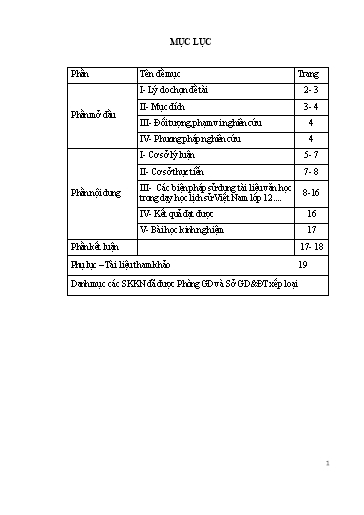 Sáng kiến kinh nghiệm Sử dụng tài liệu văn học trong dạy học Lịch sử Việt Nam lớp 12 nhằm nâng cao hiệu quả giờ học Lịch sử