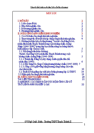 Sáng kiến kinh nghiệm Sử dụng tư liệu lịch sử địa phương “Vai trò của Đảng bộ và nhân dân huyện Thạch Thành trong cuộc kháng chiến chống Pháp (1946-1954)”