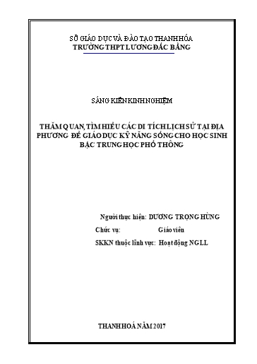 Sáng kiến kinh nghiệm Thăm quan, tìm hiểu các di tích lịch sử tại địa phương để giáo dục kỹ năng sống cho học sinh bậc trung học phổ thông