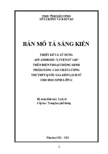Sáng kiến kinh nghiệm Thiết kế và sử dụng App Android “Luyện sử 24h” trên điện thoại thông minh nhằm nâng cao chất lượng thi THPT Quốc gia môn Lịch sử cho học sinh lớp 12