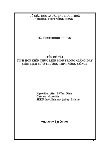 Sáng kiến kinh nghiệm Tích hợp kiến thức liên môn trong giảng dạy bộ môn Lịch sử ở trường THPT Nông Cống I