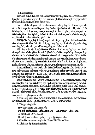 Sáng kiến kinh nghiệm Tích hợp kiến thức Văn học, Địa lí trong dạy học Lịch sử Việt Nam từ năm 1954 đến năm 1975 - Lớp 12 (Ban cơ bản)
