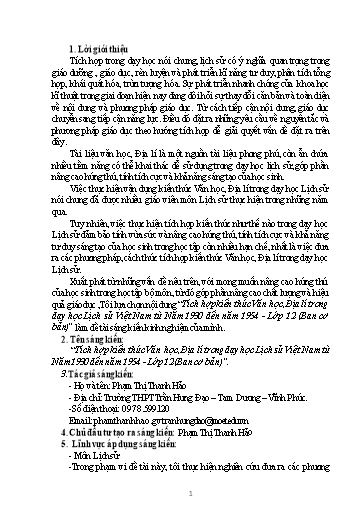 Sáng kiến kinh nghiệm Tích hợp kiến thức Văn học, Địa lí trong dạy học Lịch sử Việt Nam từ Năm 1930 đến năm 1954 - Lớp 12 (Ban cơ bản)