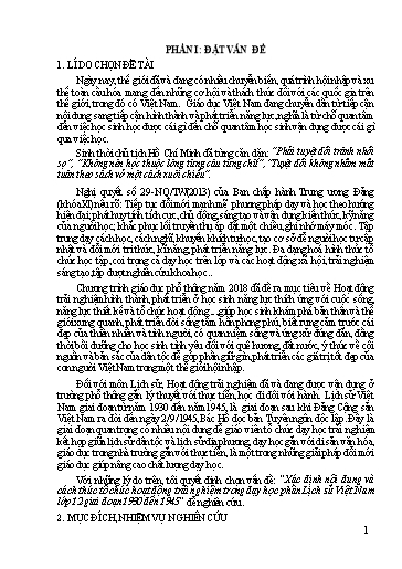 Sáng kiến kinh nghiệm Xác định nội dung và cách thức tổ chức hoạt động trải nghiệm trong dạy học phần Lịch sử Việt Nam lớp 12 giai đoạn 1930 đến 1945