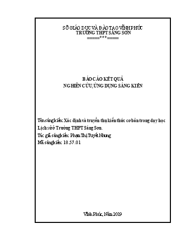 Sáng kiến kinh nghiệm Xác định và truyền thụ kiến thức cơ bản trong dạy học Lịch sử ở Trường THPT Sáng Sơn