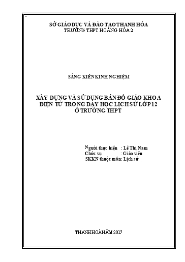 Sáng kiến kinh nghiệm Xây dựng và sử dụng Bản đồ giáo khoa điện tử trong dạy học Lịch sử lớp 12 ở trường THPT