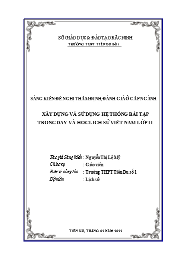 Sáng kiến kinh nghiệm Xây dựng và sử dụng hệ thống bài tập trong dạy và học lịch sử Việt Nam lớp 11