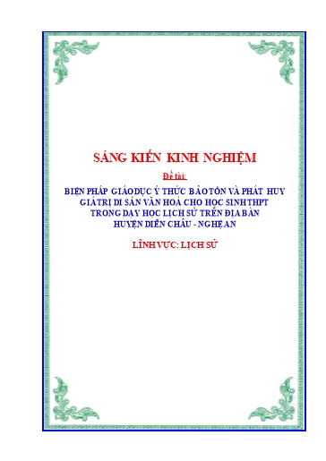 SKKN Biện pháp giáo dục ý thức bảo tồn và phát huy giá trị di sản văn hoá cho học sinh THPT trong dạy học lịch sử trên địa bàn huyện Diễn Châu - Nghệ An
