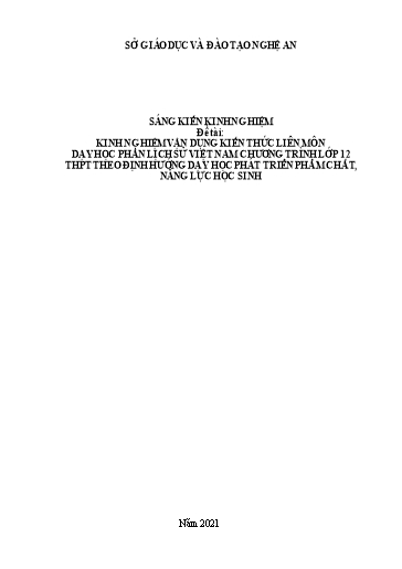 SKKN Kinh nghiệm vận dụng kiến thức liên môn dạy học phần Lịch sử Việt Nam chương trình lớp 12 THPT theo định hướng dạy học phát triển phẩm chất, năng lực học sinh