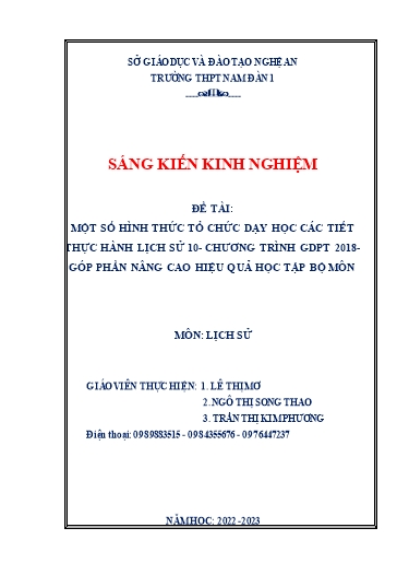 SKKN Một số hình thức tổ chức dạy học các tiết thực hành Lịch sử 10 - Chương trình phổ thông 2018 - Góp phần nâng cao hiệu quả học tập bộ môn SKKN Một số hình thức tổ chức dạy học các tiết thực hành Lịch sử 10 - Chương trình phổ thông 2018 - Góp phần nâng cao hiệu quả học tập bộ môn