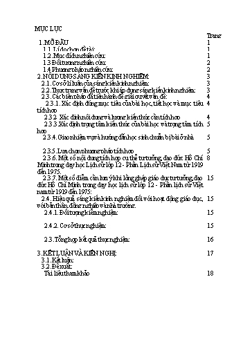SKKN Một số kinh nghiệm tích hợp giáo dục tư tưởng, đạo đức Hồ Chí Minh trong dạy học môn Lịch sử lớp 12 - Phần Lịch sử Việt Nam từ 1919 đến 1975