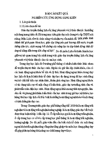 SKKN Nâng cao chất lượng giáo dục lịch sử cho học sinh từ các hoạt động ngoại khóa, trải nghiệm tại trường THPT Trần Hưng Đạo SKKN Nâng cao chất lượng giáo dục lịch sử cho học sinh từ các hoạt động ngoại khóa, trải nghiệm tại trường THPT Trần Hưng Đạo
