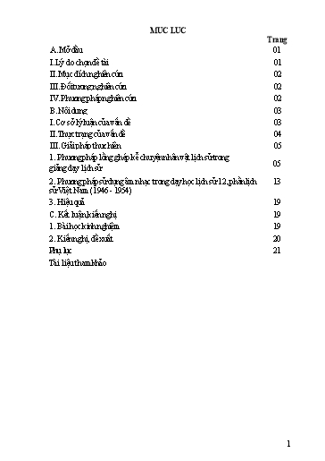 SKKN Nâng cao hứng thú học tập môn lịch sử Việt Nam giai đoạn 1946 - 1954 bằng phương pháp lồng ghép âm nhạc và kể chuyện nhân vật lịch sử trong giảng dạy Lịch sử 12