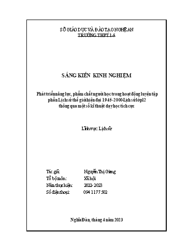 SKKN Phát triển năng lực, phẩm chất người học trong hoạt động luyện tập phần Lịch sử thế giới hiện đại 1945 - 2000, Lịch sử lớp 12 thông qua một số kĩ thuật dạy học tích cực
