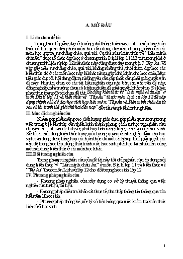 SKKN Sử dụng kiến thức về “Liên minh châu Âu” ở môn Địa lí lớp 11 và kiến thức về “Tây Âu” thuộc môn Lịch sử lớp 12 để xây dựng thành chủ đề dạy học tích hợp liên môn “Tây Âu và Liên minh châu Âu từ sau chiến tranh”