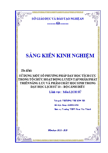 SKKN Sử dụng một số phương pháp dạy học tích cực trong tổ chức hoạt động Luyện tập nhằm phát triển năng lực và phẩm chất học sinh trong dạy học Lịch sử 10 – Bộ Cánh diều
