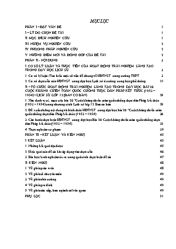 SKKN Tổ chức hoạt động trải nghiệm sáng tạo trong dạy học Bài 20: Cuộc kháng chiến toàn quốc chống thực dân Pháp kết thúc (1953 - 1954), Lịch sử lớp 12 (Ban cơ bản)