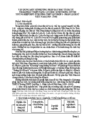 SKKN Vận dụng một số phương pháp dạy học tích cực nhằm phát triển năng lực học sinh trong ôn thi tốt nghiệp THPT - Phần Lịch sử Việt Nam (1919 - 2000)